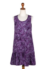 Rayon batik sundress, 'Purple Lily' - Short Rayon Sundress with Purple Floral Batik Pattern