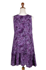 Rayon batik sundress, 'Purple Lily' - Short Rayon Sundress with Purple Floral Batik Pattern