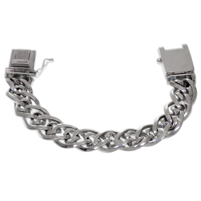 Men's sterling silver chain bracelet, 'Bali Duo' - Artisan Crafted Chunky Sterling Silver Men's Bracelet
