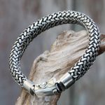 Men's sterling silver chain bracelet, 'Naga Tales' - Artisan Crafted Wide Chain Bracelet in 925 Sterling Silver