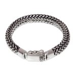 Men's sterling silver chain bracelet, 'Naga Tales' - Artisan Crafted Wide Chain Bracelet in 925 Sterling Silver