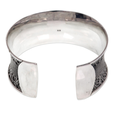 Sterling silver cuff bracelet, 'Fern Tendrils' - Artisan Crafted Ornate Sterling Silver Cuff Bracelet