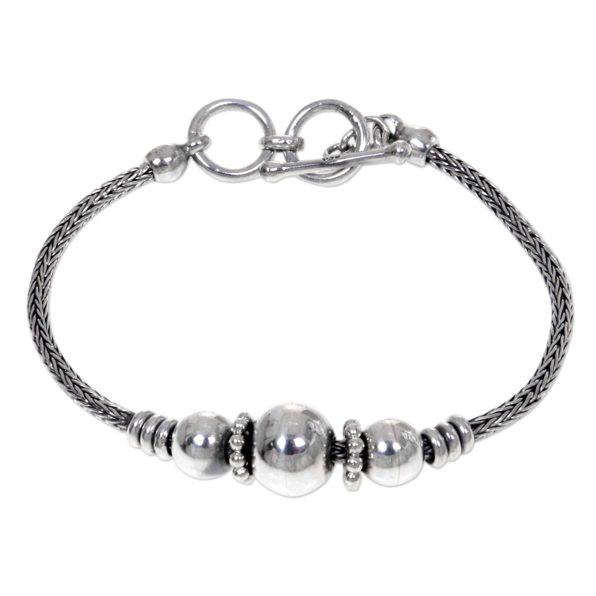 Naga Chain Sterling Silver Bracelet with Ball Pendants - Naga Trio | NOVICA