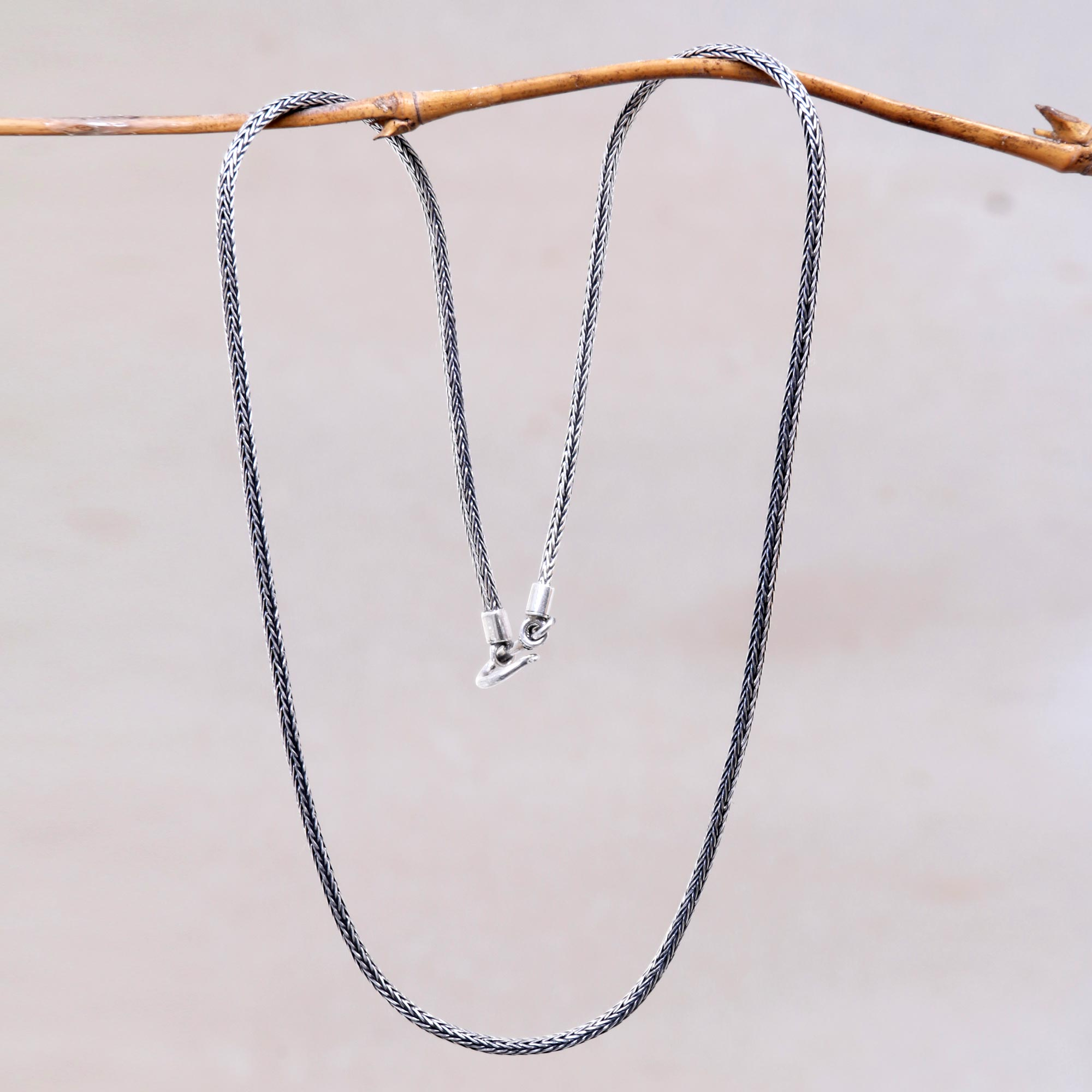 Simple Sterling Silver Snake Bone Chain Necklace, 925 Silver / 50cm