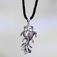 Featured review for Cultured pearl and garnet pendant necklace, Balinese Goldfish