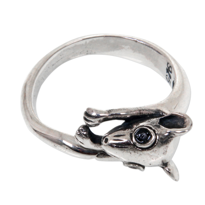Indonesian Animal Theme Sterling Silver Ring with Onyx