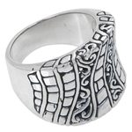 Sterling silver band ring, 'Banana Tree Bark' - Hand Crafted Engraved Sterling Silver Band Ring from Bali