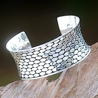 Sterling silver cuff bracelet, 'Oval Armor' - Handmade Women's 925 Sterling Silver Cuff Bracelet from Bali