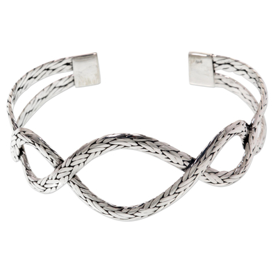 Sterling silver cuff bracelet, 'Lariat' - Women's Silver 925 Hand Made Cuff Bracelet from Bali