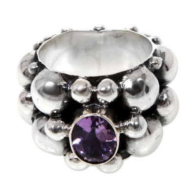 Amethyst cocktail ring, 'Boiling Sea' - Women's 925 Sterling Silver Amethyst Cocktail Ring from Bali