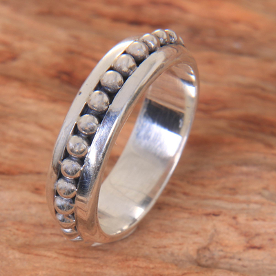 Sterling silver band ring, 'Empress Moon' - Artisan Crafted Sterling Silver Band Ring from Bali