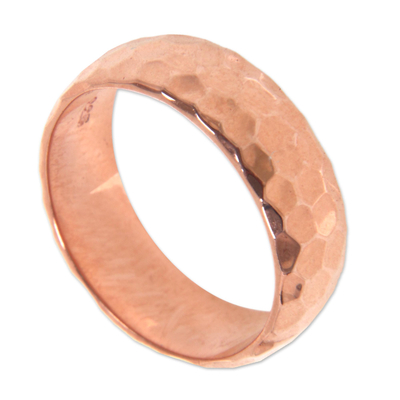 Rose gold plated band ring, 'Rose Mosaic' - Textured 18k Rose Gold Plated Sterling Silver Band Ring
