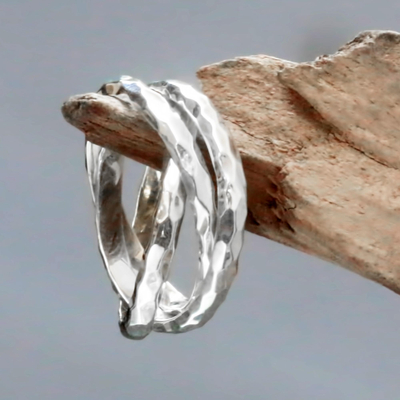 Sterling silver multi-band ring, 'Denpasar Roads' - Set of 3 Interlinked Sterling Silver Rings from Bali