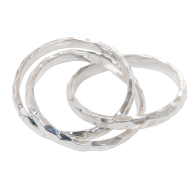 Sterling silver multi-band ring, 'Denpasar Roads' - Set of 3 Interlinked Sterling Silver Rings from Bali