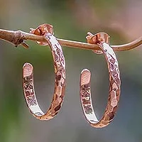 Rose gold plated half hoop earrings, 'Mosaic in Rose' - Fair Trade Modern Half Hoop Earrings in 18K Rose Gold Plate 