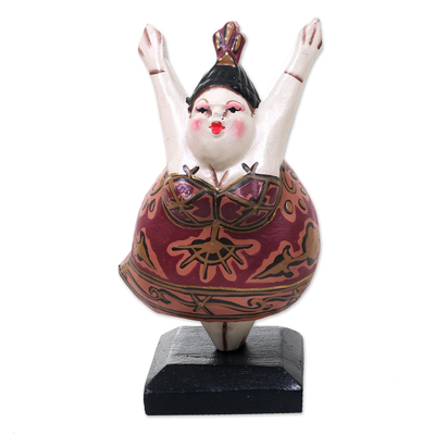 Wood statuette, 'Ballet Dancer V' - Artisan Crafted Wood Statuette of Full Figured Ballerina