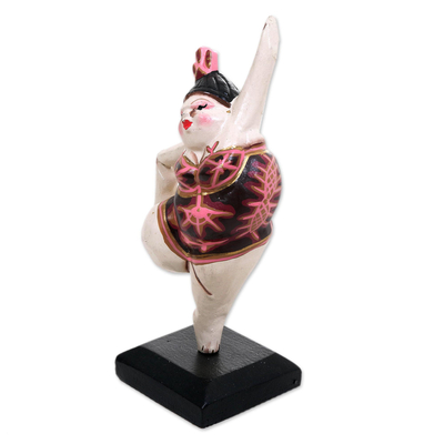 Wood statuette, 'Ballet Dancer VI' - Hand Carved Statuette of Portly Ballet Dancer from Bali