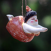 Wood ornament, 'Diving Diva' - Hand Crafted Wood Ornament from Bali of Woman Diving