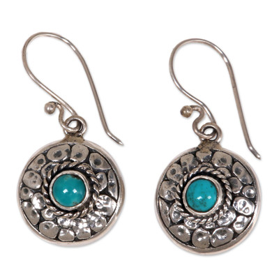 Turquoise dangle earrings, 'Blue Medallion' - Hand Crafted Turquoise and Sterling Silver Dangle Earrings