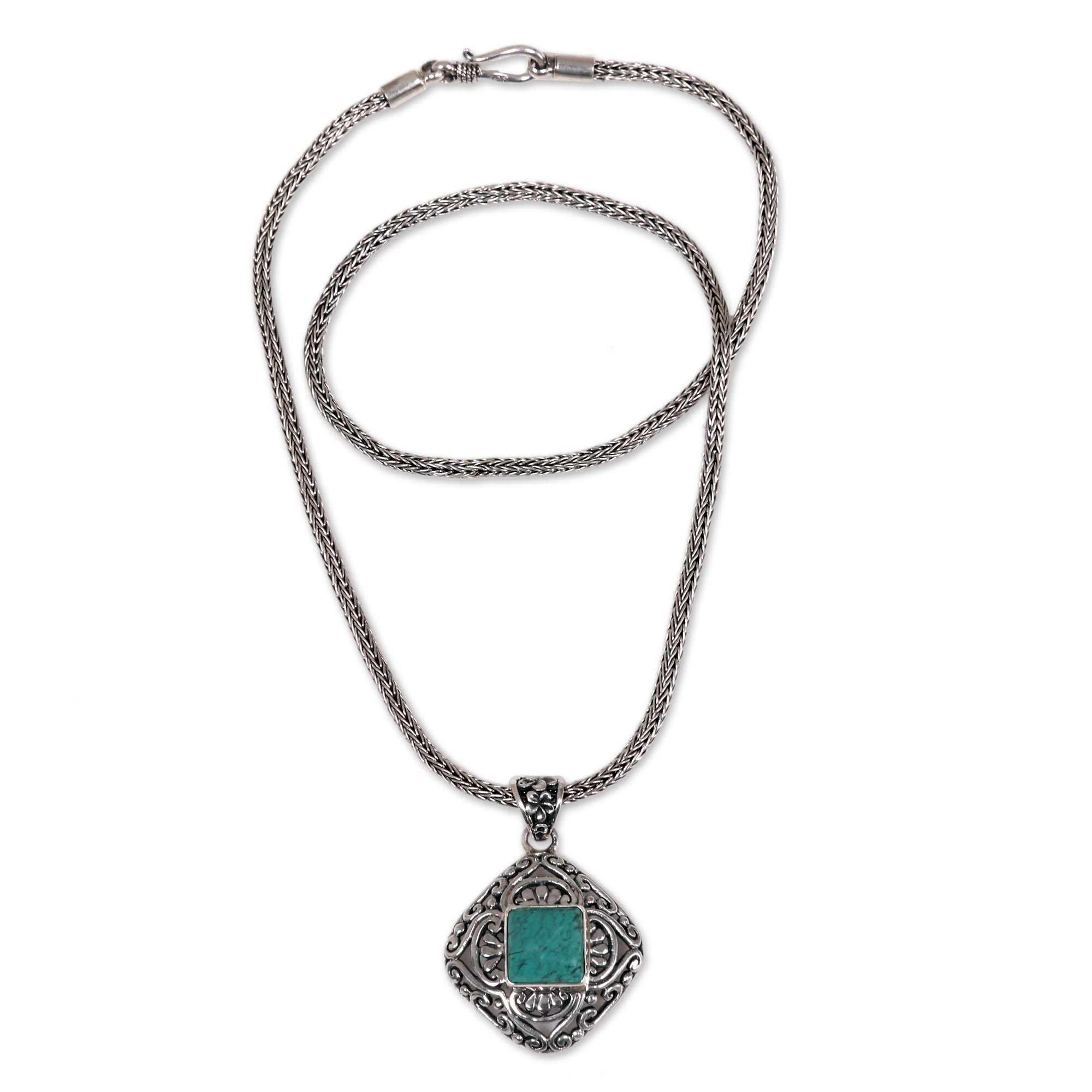 Turquoise and Sterling Silver Handmade Pendant Necklace - Lotus Chic ...