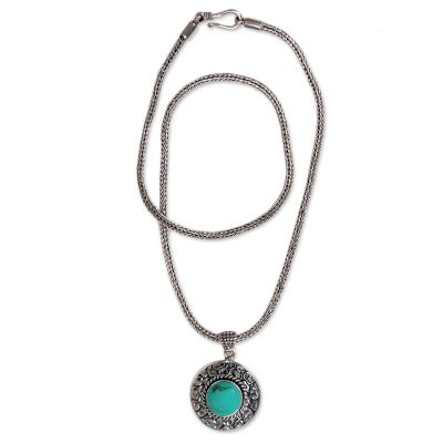 Turquoise pendant necklace, 'Blue Medallion' - Handmade Turquoise and Sterling Silver Pendant Necklace