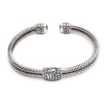 Garnet and peridot cuff bracelet, 'Flower Buds' - Braided Sterling Silver Cuff with Peridot and Garnet Gems