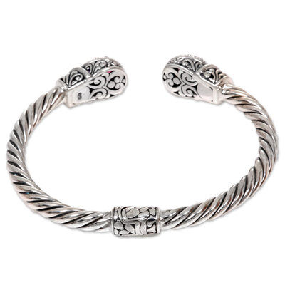Multigem cuff bracelet, 'Sukawati Glamour' - Indonesian Sterling Silver Cuff with Four Gemstones