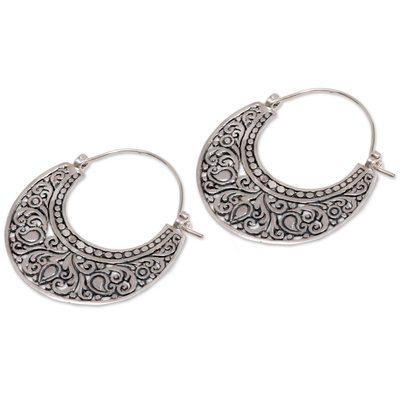 Sterling silver hoop earrings, 'Garden of Eden' - Ornately Detailed Sterling Silver 925 Hoop Earrings