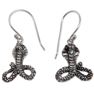 Sterling silver dangle earrings, 'Hooded Cobra' - Unique Hooded Cobra Dangle Earrings in Sterling Silver