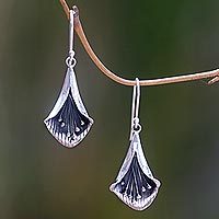 Sterling silver dangle earrings, 'Nature's Trumpet' - Hand Crafted Sterling Silver Trumpet Flower Earrings