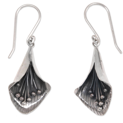 Sterling silver dangle earrings, 'Nature's Trumpet' - Hand Crafted Sterling Silver Trumpet Flower Earrings