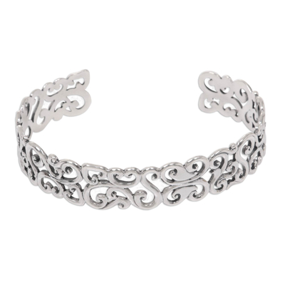 Sterling silver cuff bracelet, 'Elegant Fern' - Fair Trade Hand Crafted Contemporary 925 Sterling Sliver Art