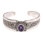 Amethyst cuff bracelet, 'Twilight Goddess' - Amethyst and Sterling Silver Balinese Style Cuff Bracelet