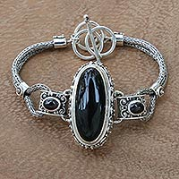 Onyx and garnet pendant bracelet, 'Royal Presence'