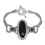 Onyx and garnet pendant bracelet, 'Royal Presence' - Balinese Style Pendant Bracelet with Onyx and Garnet