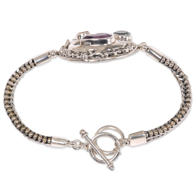 Multi-gemstone pendant bracelet, 'Royal Dolphin' - Sterling Silver and Gemstone Dolphin Themed Bracelet