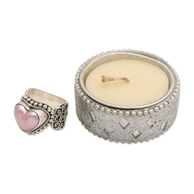 Cultured mabe pearl cocktail ring, 'Romance in Pink' - Romantic Heart Shaped Pink Cultured Mabe Pearl Ring