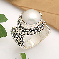 Cultured mabe pearl cocktail ring, 'Purely White'