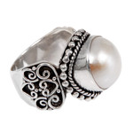 Cultured mabe pearl cocktail ring, 'Purely White' - White Mabe Pearl Cocktail Ring in Sterling Silver Setting
