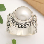 Cultured mabe pearl cocktail ring, 'Purely White' - White Mabe Pearl Cocktail Ring in Sterling Silver Setting