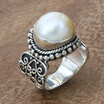 Cultured mabe pearl cocktail ring, 'Purely White' - White Mabe Pearl Cocktail Ring in Sterling Silver Setting