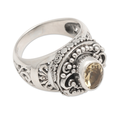Citrine Cocktail Ring in Ornate Sterling Silver Setting