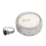 Amethyst single stone ring, 'Frangipani Path' - Amethyst and Sterling Silver Single Stone Flower Ring