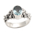 Blue topaz single stone ring, 'Frangipani Path' - Oval Cut Blue Topaz and Silver Ring with Floral Design (image 2d) thumbail