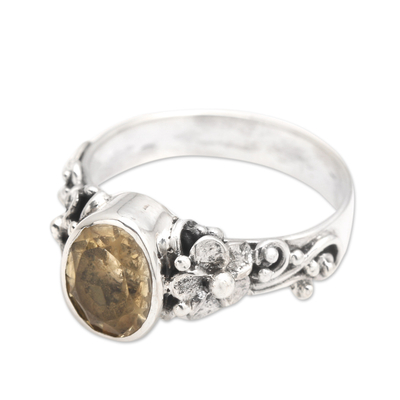 Citrine cocktail ring, 'Wayside Flower' - One Carat Citrine Cocktail Ring in Sterling SIlver