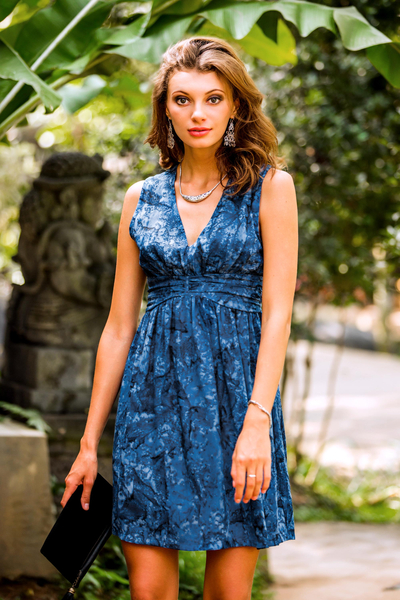 Short Sleeveless Blue Dress in Hand Stamped Batik - Blue Ocean Dream ...