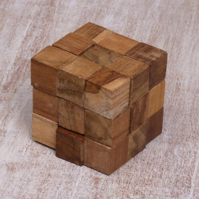 Teak wood puzzle, 'Snake Cube' - Artisan Crafted Natural Teak Wood Puzzle from Java
