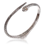 Gold accent sterling silver bracelet, 'Earth Serpent' - Realistic Sterling Silver Snake Bracelet with 18k Gold Eyes