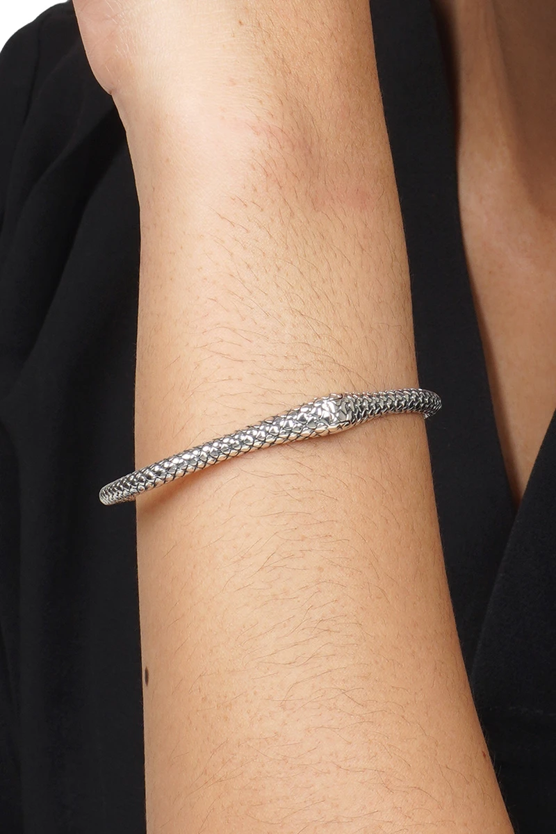 Realistic Sterling Silver Snake Bracelet with 18k Gold Eyes