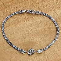 Pulsera colgante de plata de ley - Brazalete de cadena Naga hecho a mano con detalles en plata 925 y oro de 18 quilates